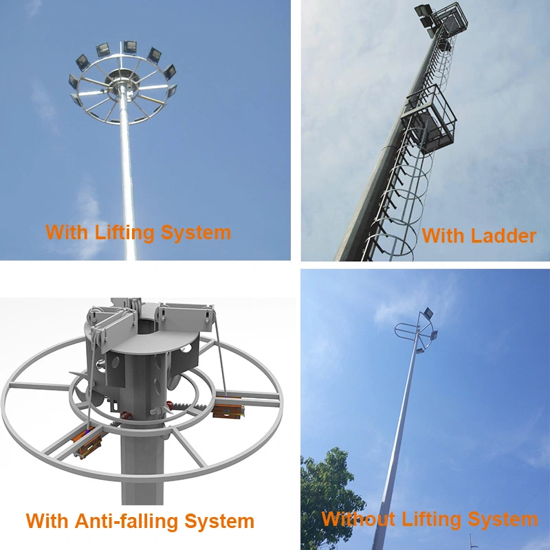 15m~40m Mono Tower High Mast Pole with Motor Lifting System